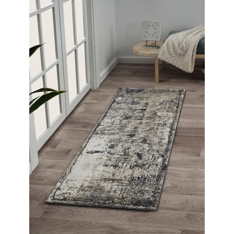 OBSESSIONS Polypropylene Anti-Skid Abstract Bedside Runner Cream and Beige (2X5 Feet) (2x5 Feet)