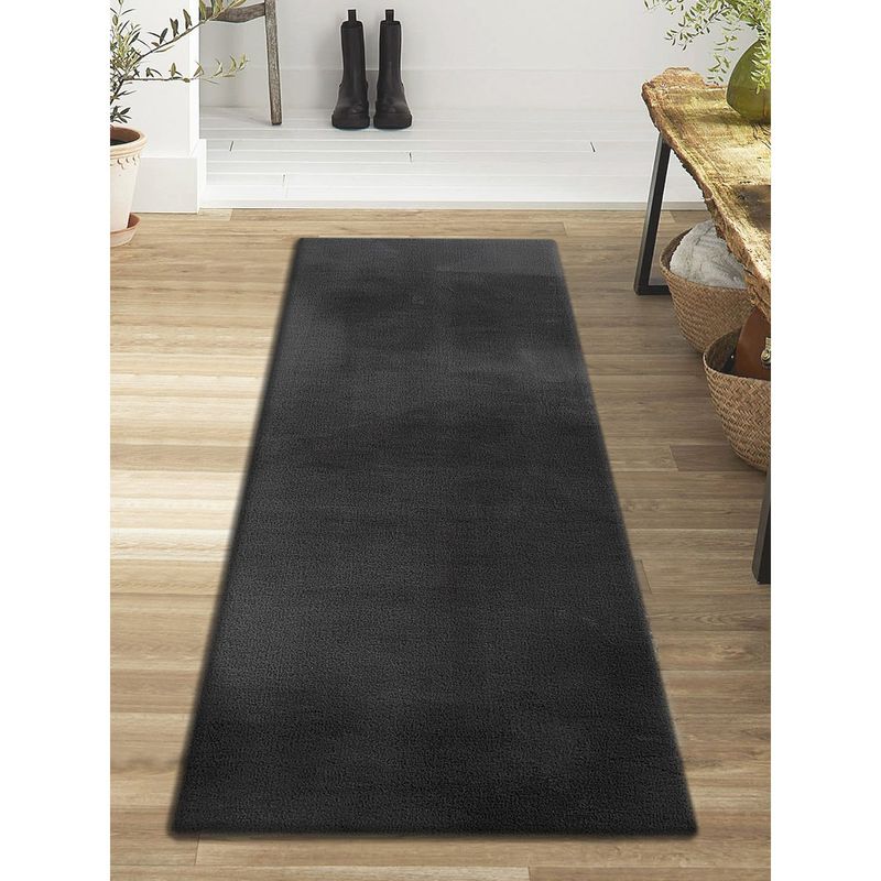 OBSESSIONS Polyester Anti-Skid Solid Bedside Runner Black (2X5 Feet) (2x5 Feet)