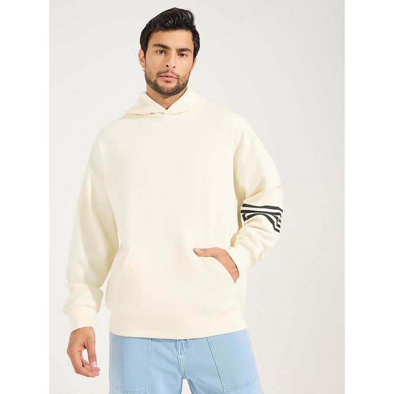 Styli Men Cream Oversized Stripe Panel Heavy Hoodie (L)