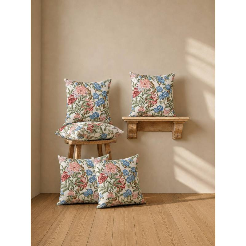 The Home Story Coral Mist Digital Printed Cotton Cushion Covers (Pack of 5) (12x12 Inches)