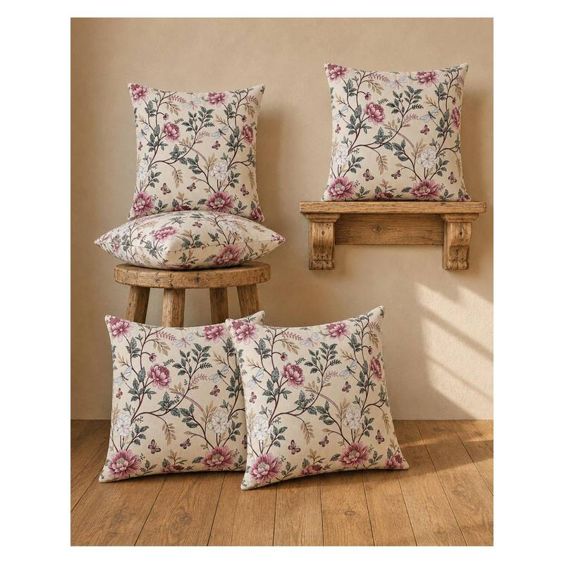 The Home Story Mauve Vine Digital Printed Cotton Cushion Covers (Pack of 5) (12x12 Inches)
