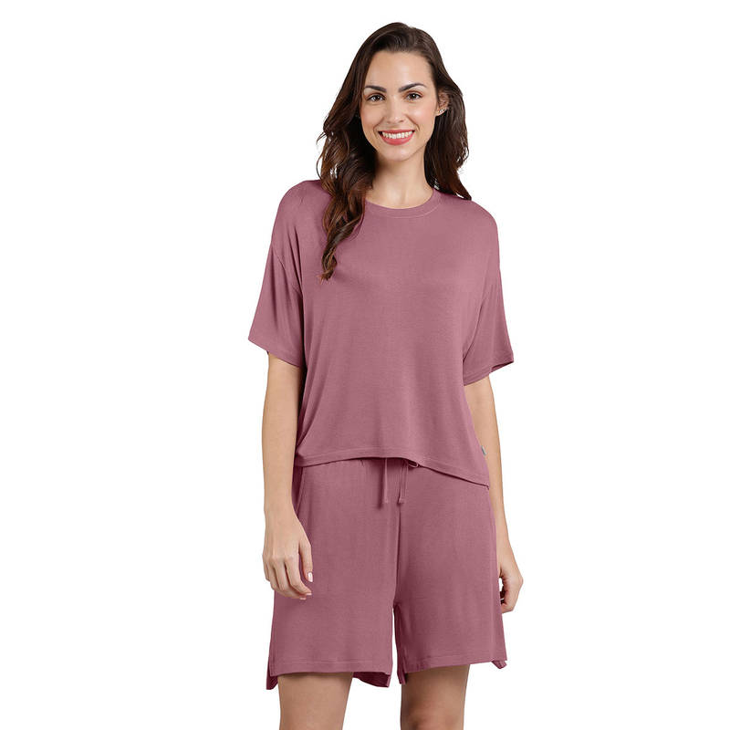 Amante Mauve Round Neck Half Sleeves Serene Dream Sleep Top (L)