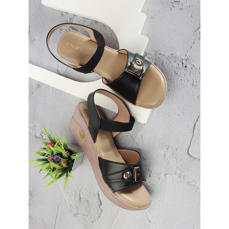 Iconics Women Black Comfort Sandals (EURO 40)