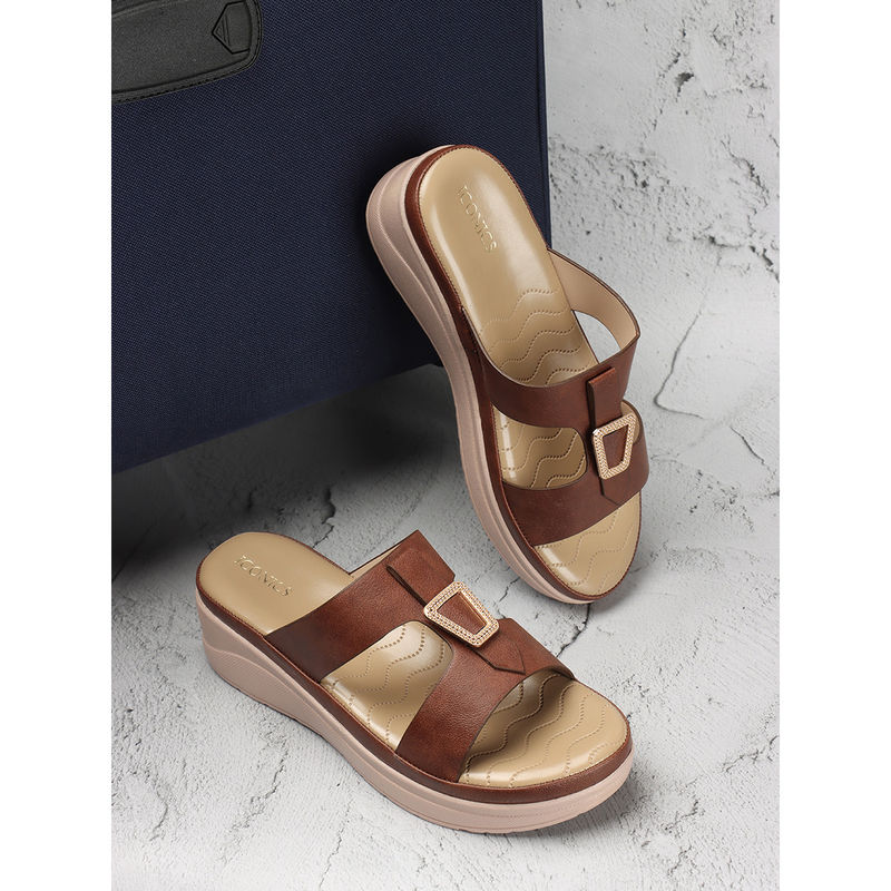 Iconics Women Brown Comfort Sandals (EURO 39)