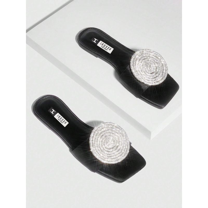 IRUSSH Silver Diamond Jalebi Black Flats (EURO 35)