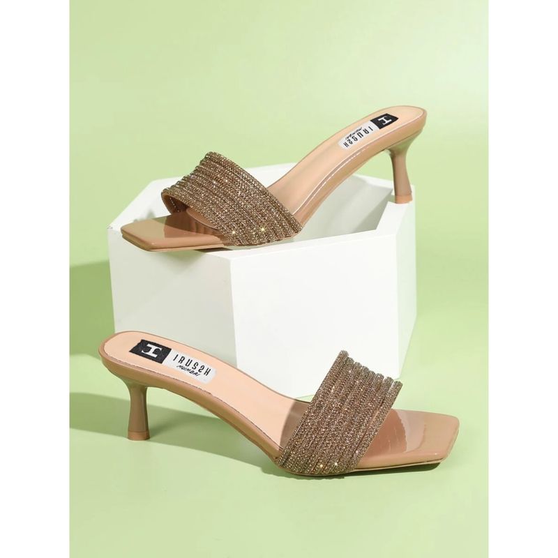 IRUSSH Brown Diamond Studded Strips Heels (EURO 38)
