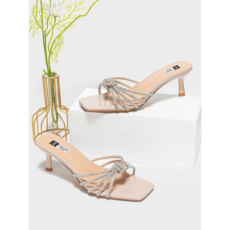 IRUSSH Nude Diamond Studded Knot Strips Heels (EURO 39)