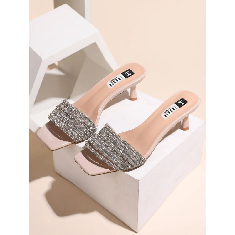 IRUSSH Nude Diamond Studded Strips Heels (EURO 37)