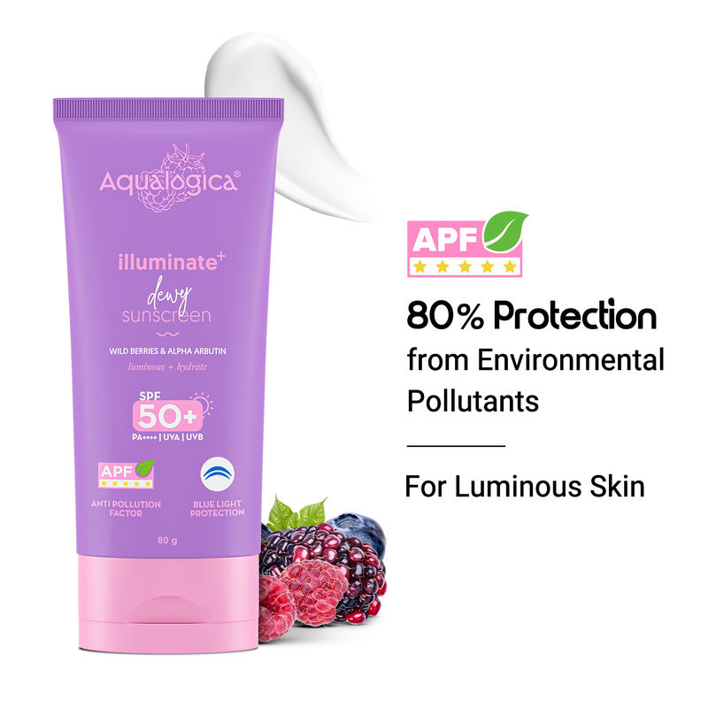 Aqualogica Illuminate+ SPF 50+ PA++++, Berries, Alpha Arbutin, APF, In-Vivo Tested