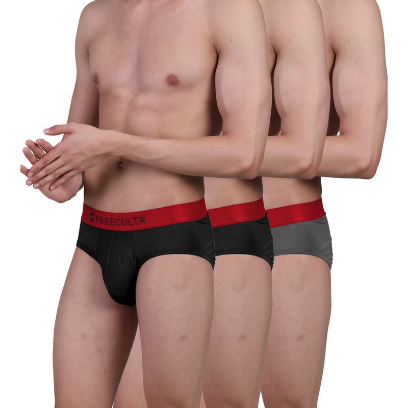 FREECULTR Mens Underwear AntiBacterial Micromodal AntiChaffing Brief, Pack of 3 - Multi-Color (M)