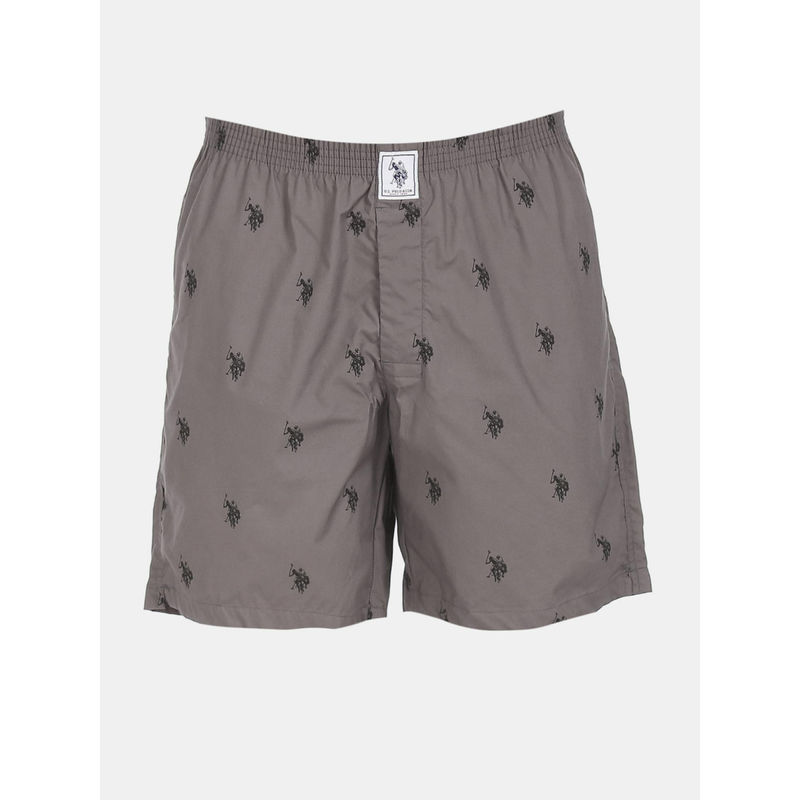 U.S. POLO ASSN. Men Grey Mid Rise Printed Boxer Shorts (L) Grey (L)