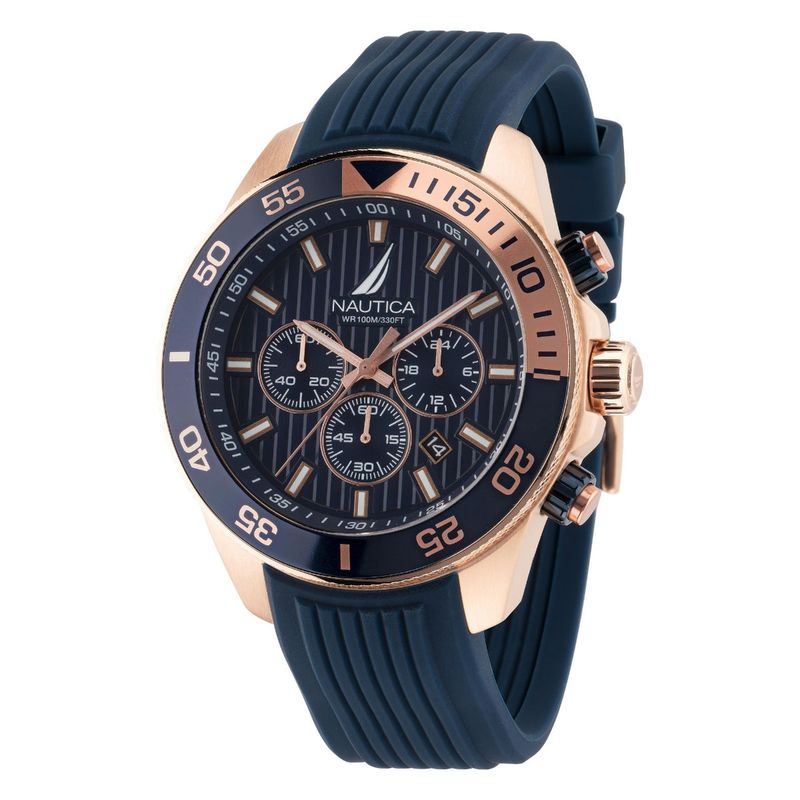Nautica One NAPNOS305 - Orologio Cronografo Uomo 48mm, Cassa In Acciaio Riciclato E Cinturino Blu