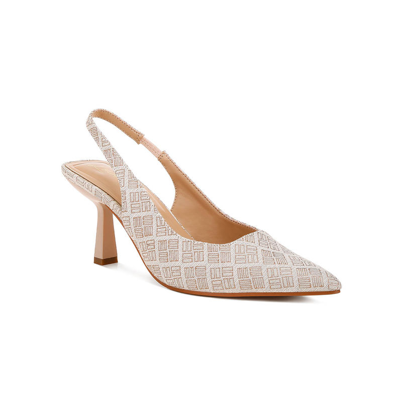 London Rag Beige Pointed Toe Kitten Heel Pumps (UK 7)