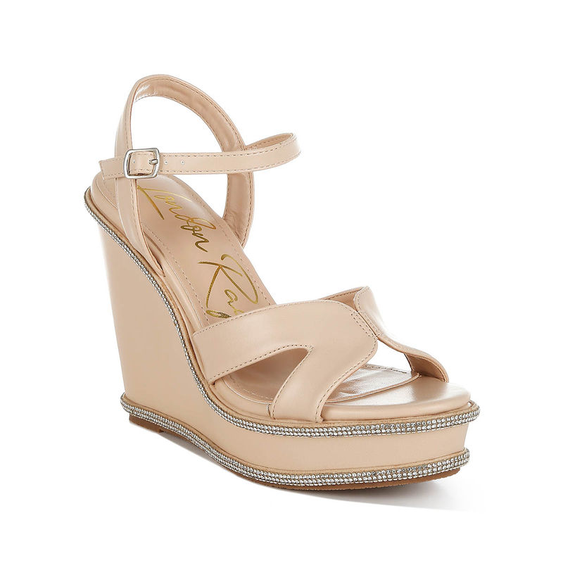 London Rag Beige Rhinestones Embellished Wedges (UK 6)
