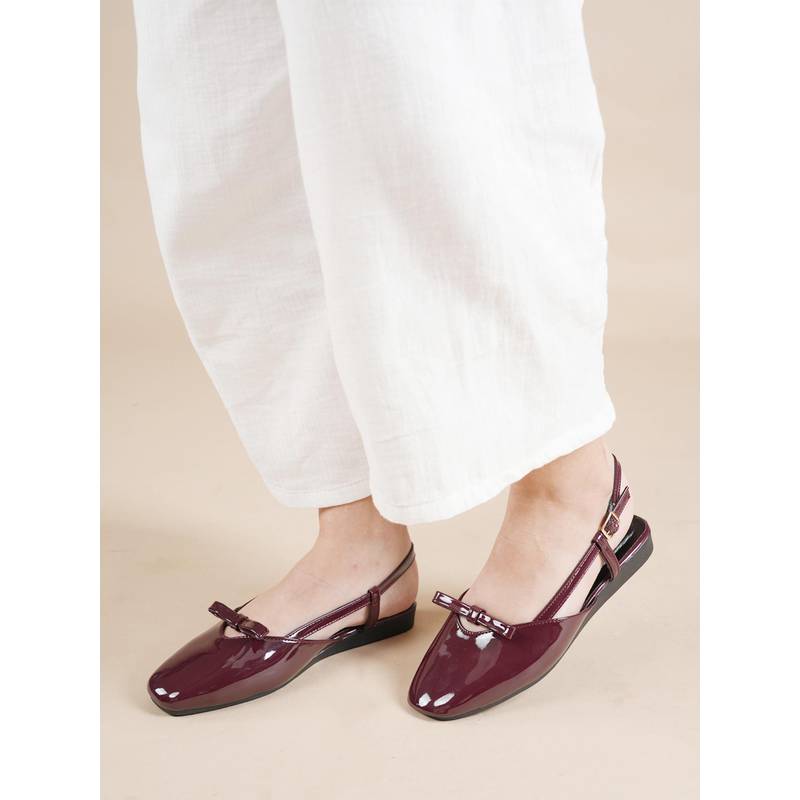 Drop Bold Maroon Square Toe Mary Jane Ballerinas With Backstrap For Women (EURO 36)