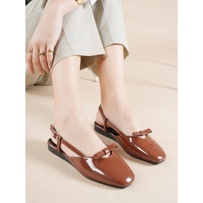 Drop Bold Tan Square Toe Mary Jane Ballerinas With Backstrap For Women (EURO 36)