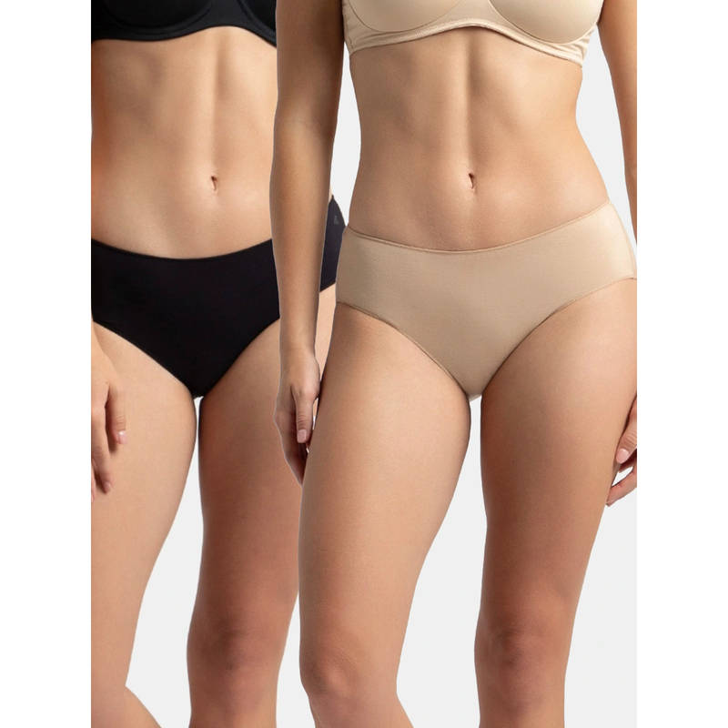Jockey 1802 Women Micro Modal Elastane Hipster - Black & Skin (Pack of 2) (L)