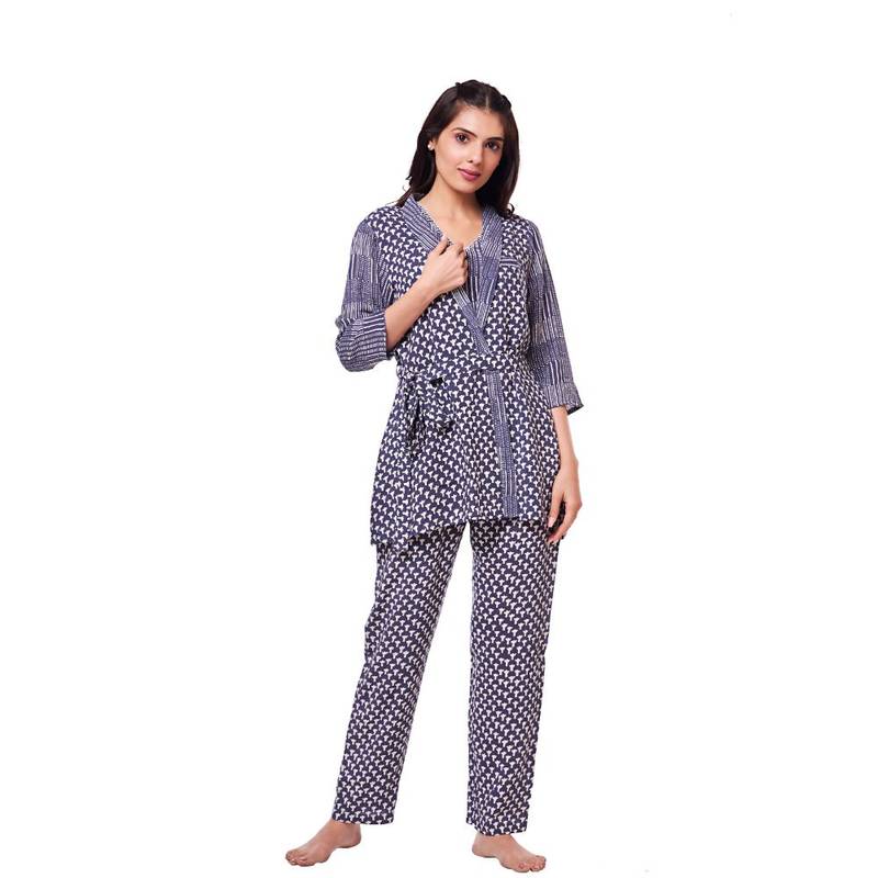 July Nightwear for Women Rayon Shrug Set - Pyjama WPC265 - Blue (XL)