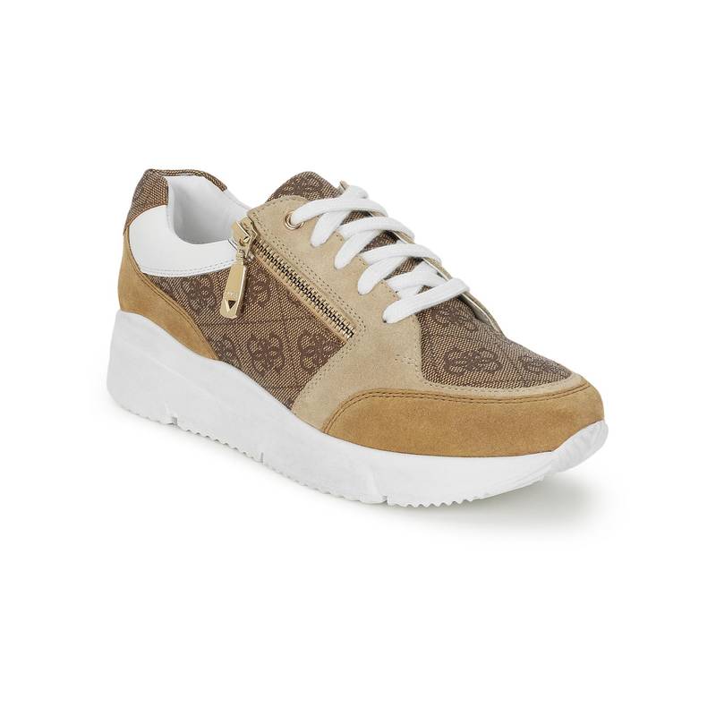 Guess Beige Leather Round Toe Pu Pair Of Sneakers (UK 4)