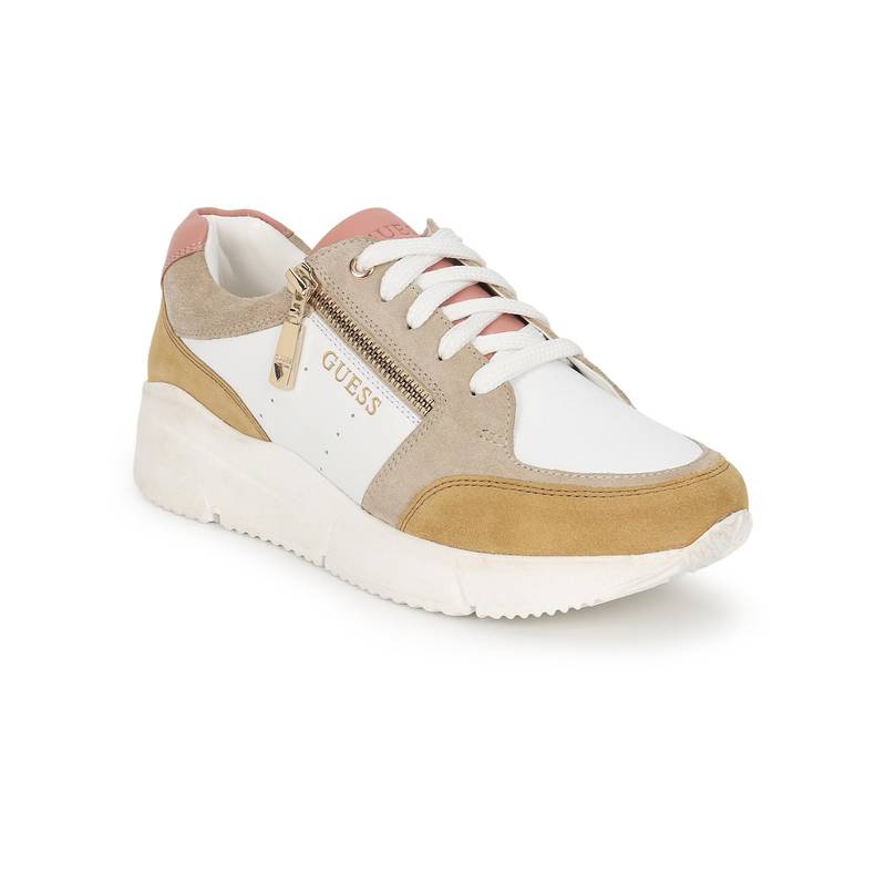 Guess Beige Leather Round Toe Pu Pair Of Sneakers (UK 4)