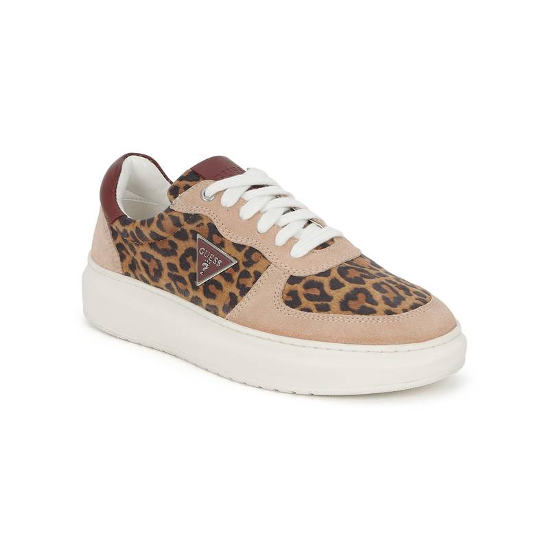 Guess Beige Leather Round Toe Pu Pair Of Sneakers (UK 4)
