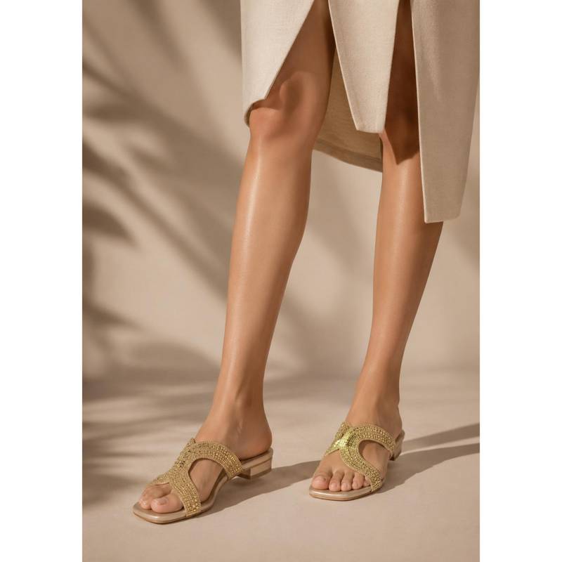 SCENTRA Gold Synthetic Square Toe Resin Pair Of Heels (EURO 36)
