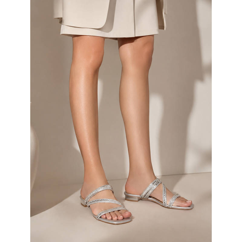 SCENTRA Silver Synthetic Square Toe Resin Pair Of Heels (EURO 36)