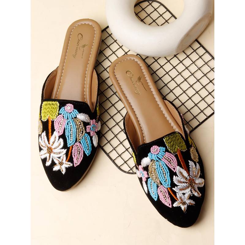 CHINRAAG Black Synthetic Round Toe Tpr Pair Of Mules (UK 4)