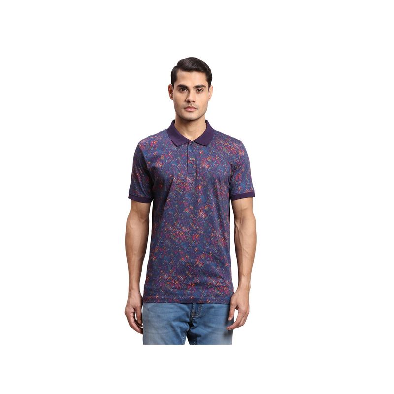 ColorPlus Regular Fit Printed Navy Polo T-Shirt (L)