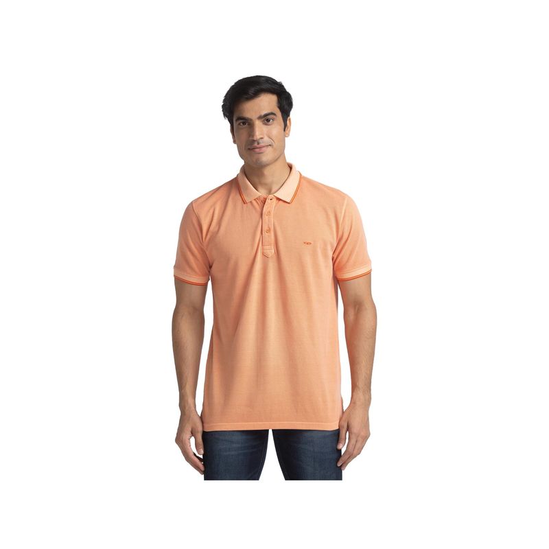 ColorPlus Tailored Fit Solid Light Orange Polo T-Shirt (M)