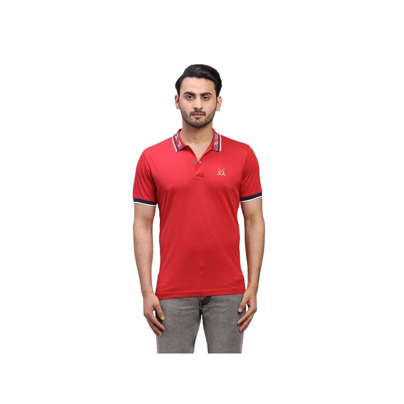ColorPlus Regular Fit Solid Medium Red Polo T-Shirt (L)