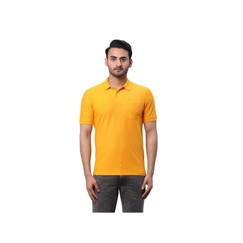 Park Avenue Slim Fit Solid Medium Yellow Polo T-Shirt (M)