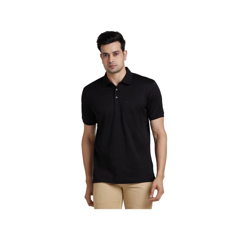 Park Avenue Slim Fit Solid Black Polo T-Shirt (M)