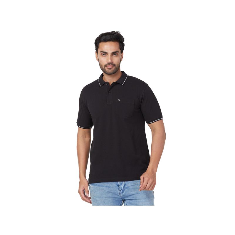 Raymond Slim Fit Solid Black Polo T-Shirt (S)