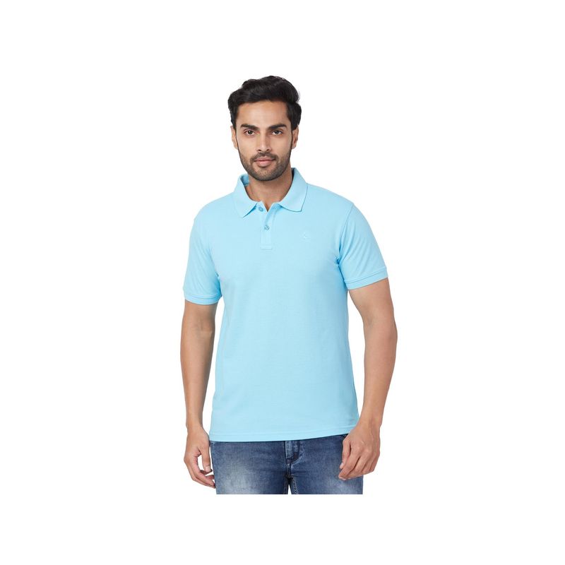 Parx Regular Fit Solid Light Blue Polo T-Shirt (M)