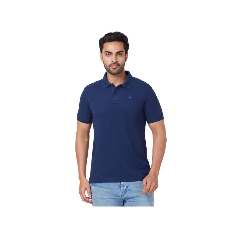 Parx Regular Fit Solid Dark Blue Polo T-Shirt (S)