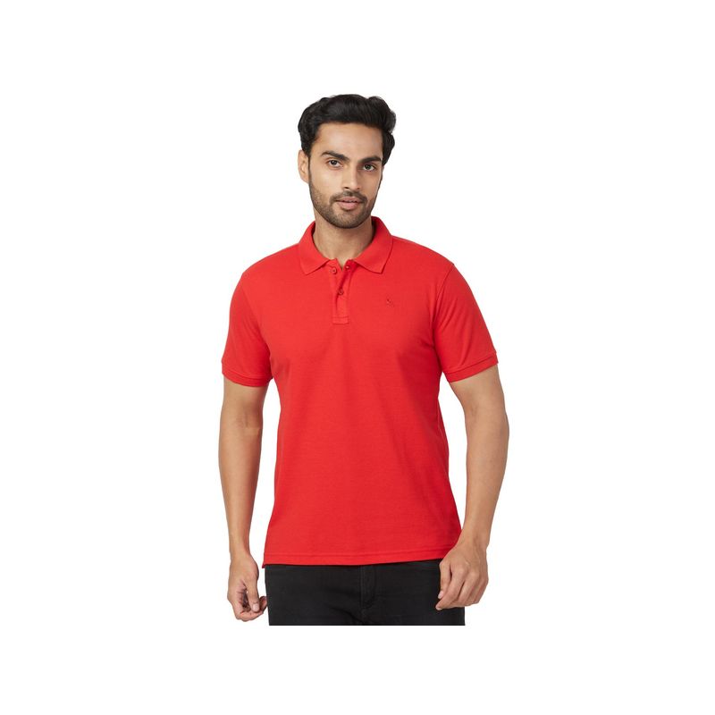 Parx Regular Fit Solid Medium Red Polo T-Shirt (S)