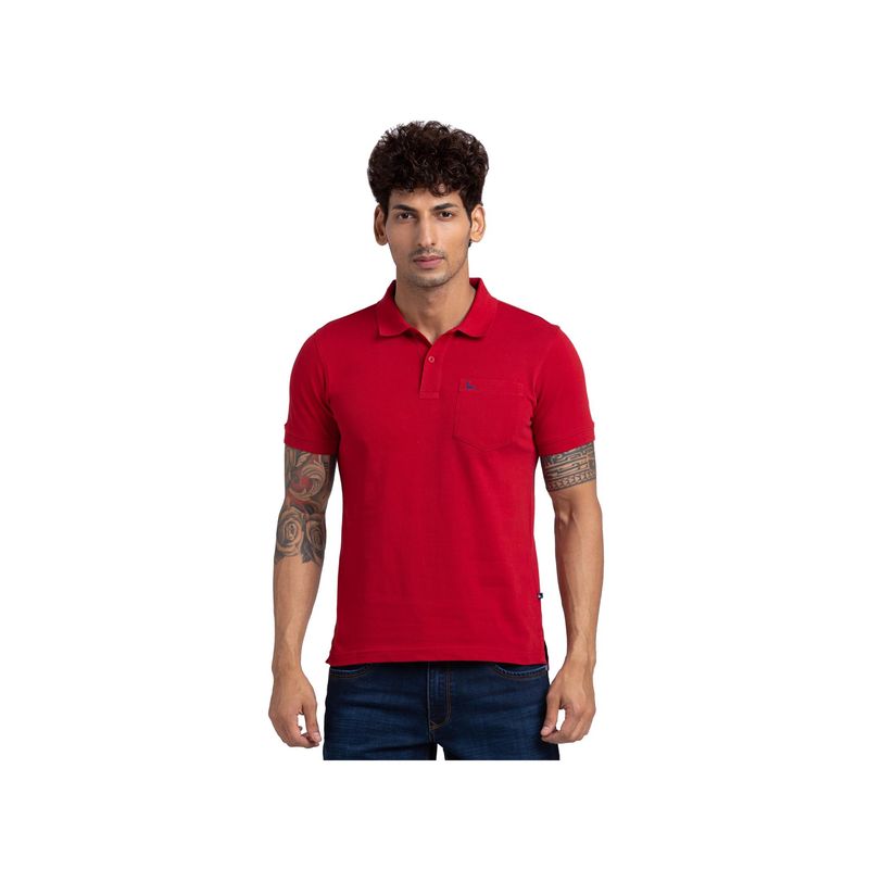 Parx Regular Fit Solid Dark Red Polo T-Shirt (S)