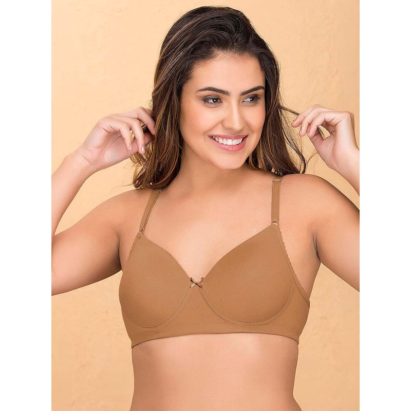 Clovia Cotton Rich Solid Padded Full Cup Wire Free T-shirt Bra - Skin (34B)