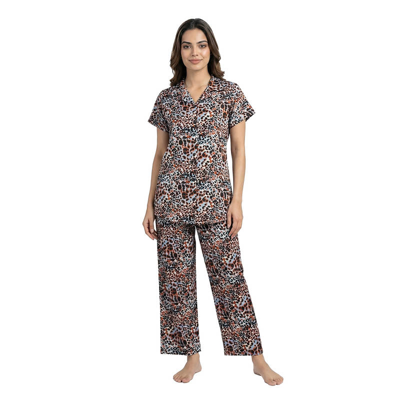 Juliet Womens Printed Satin Soft and Comfortable Night Suit Brown (2XL)