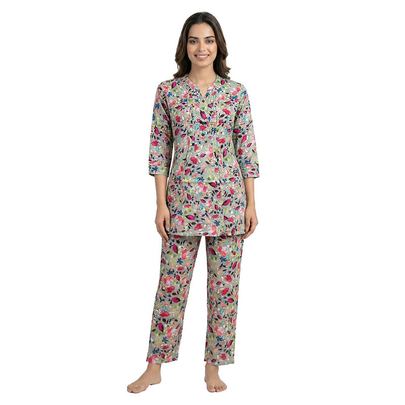 Juliet Womens Floral Printed Rayon Soft Night Suit Multi-Color (2XL)