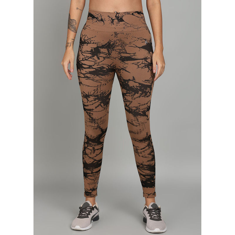 Kobo Brown Abstract Printed Women Tights (S)
