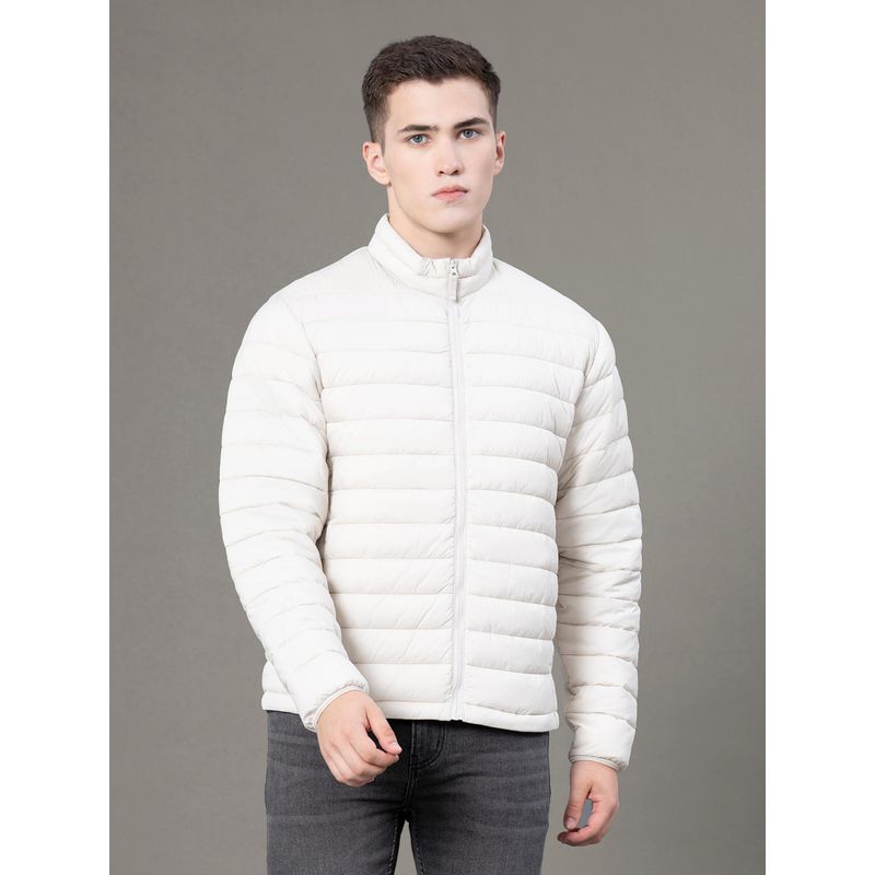 Red Tape Mens Ecru Solid Nylon Stand Collar Padded Jacket (2XL)