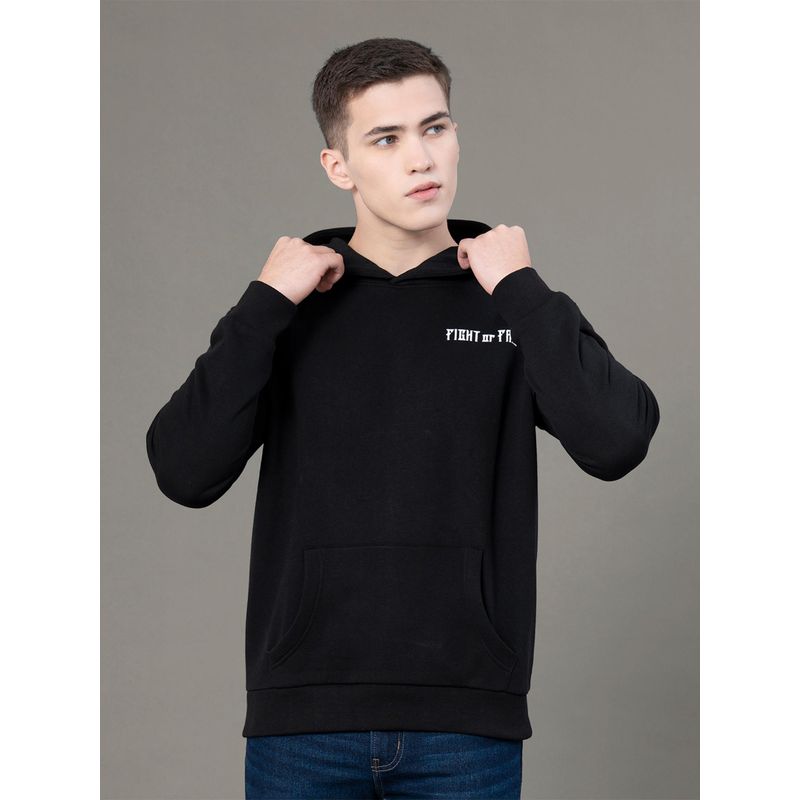 Red Tape Mens Black Graphic Print Poly Cotton Fleece Baggy Fit Hoodie (M)