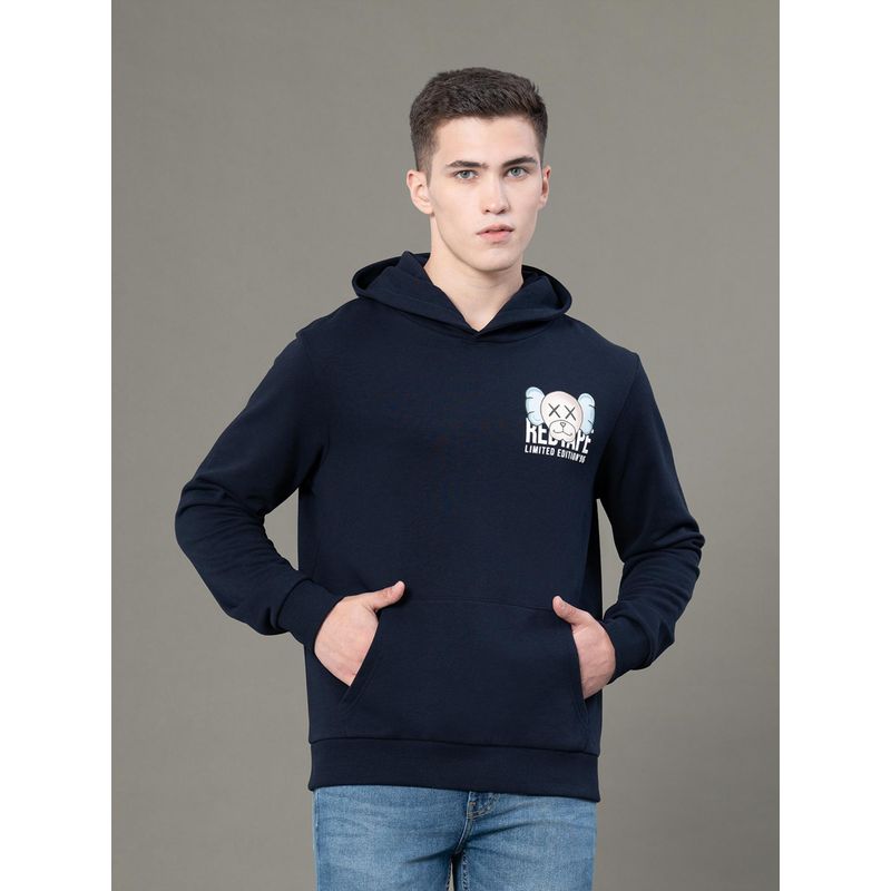 Red Tape Mens Navy Blue Graphic Print Poly Cotton Fleece Baggy Fit Hoodie (2XL)
