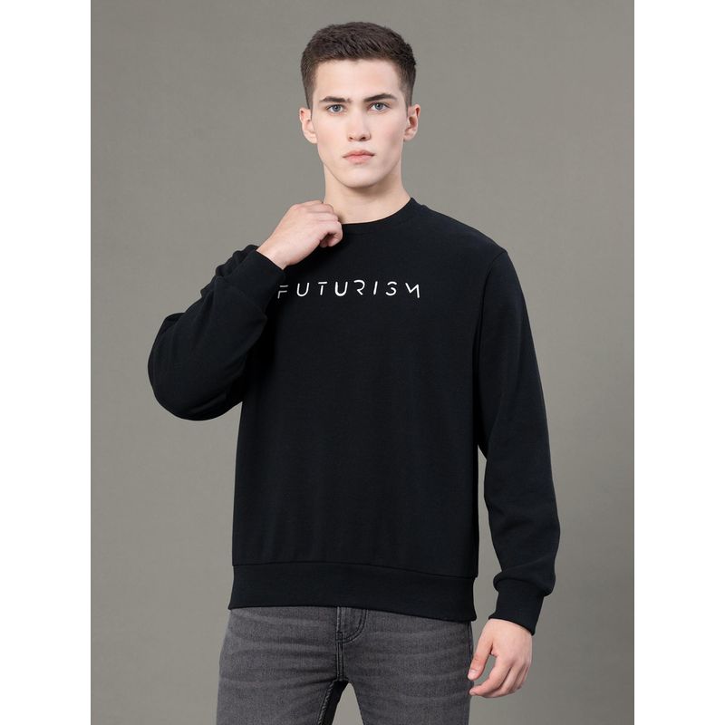 Red Tape Mens Black Graphic Print Poly Cotton Fleece Round Neck Baggy Fit Sweatshirt (L)