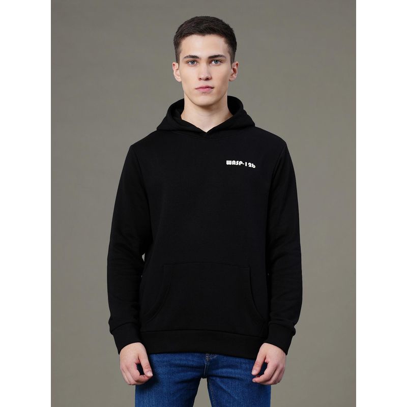 Red Tape Mens Black Graphic Print Cotton Polyester Fleece Baggy Fit Hoodie (M)