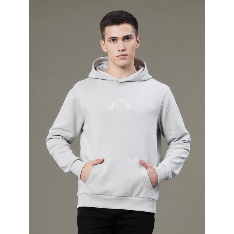 Red Tape Mens Light Grey Graphic Print Cotton Polyester Fleece Baggy Fit Hoodie (L)