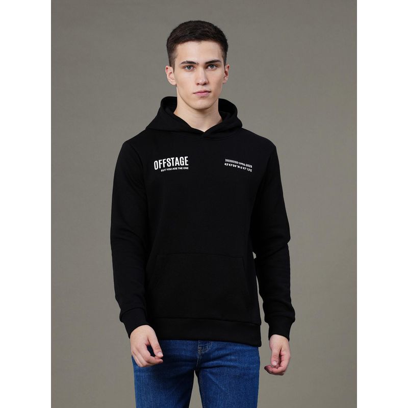 Red Tape Mens Black Graphic Print Cotton Polyester Fleece Baggy Fit Hoodie (XL)