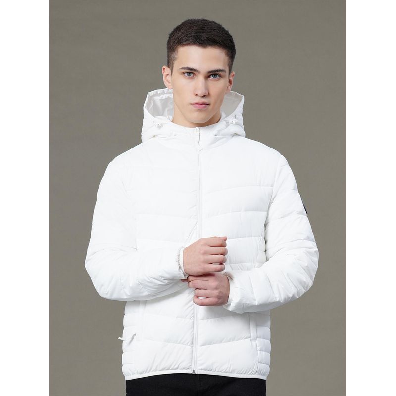 Red Tape Mens White Solid Polyester Water Resistant Padded Jacket (2XL)
